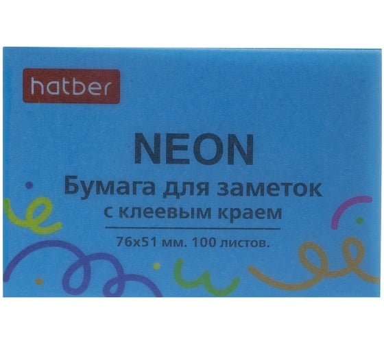 Изображение товара Бумага для заметок Hatber NEON 76х51мм 100л, с клеевым краем, голубая 090328