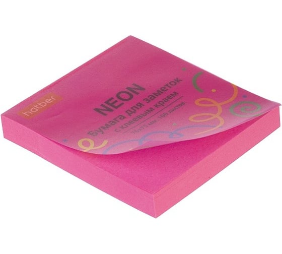 Изображение товара Бумага для заметок Hatber NEON 75х75мм, 100л, с клеевым краем, розовая 090325