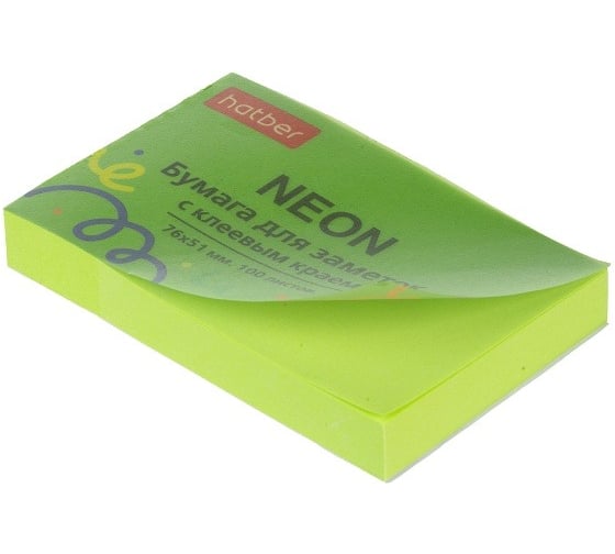 Изображение товара Бумага для заметок Hatber NEON 76х51мм 100л, с клеевым краем, зеленая 090326