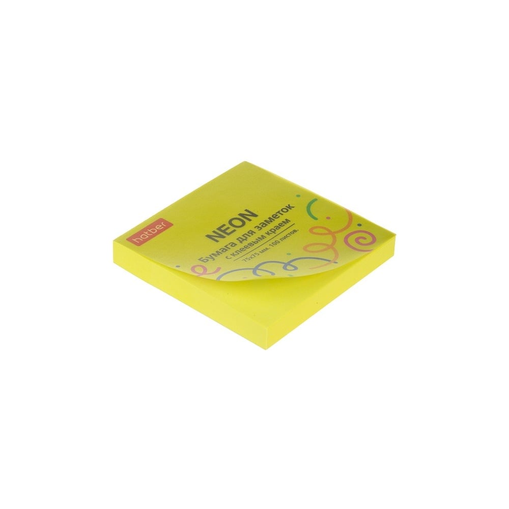 Изображение товара Бумага для заметок Hatber NEON 75х75mm 100л желтая