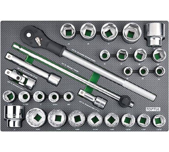 Изображение товара Набор головок и аксессуаров TOPTUL 3/4 (дюйм и метрика), 31 предмет в ложементе (D) GED3108