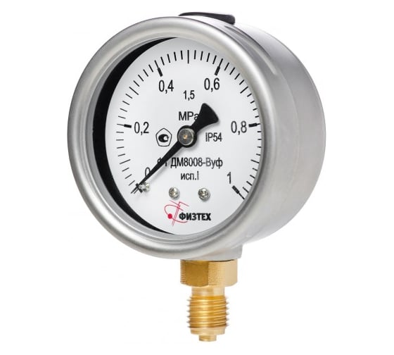 Изображение товара Манометр виброустойчивый ДМ8008-ВУф 0-1,6 МПа кт.1,0 диамметр 160мм, IP54 M20х1,5 РШ, Без запол ПО Физтех, АО Физтех 4687205644749