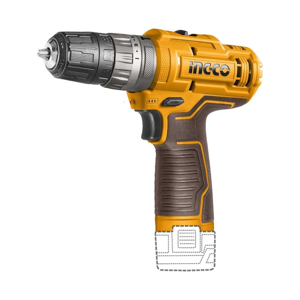 Изображение товара Шуруповерт INGCO CIDLI12202 12V Li-Ion ударный с подсветкой, 2 скорости, 2 аккумулятора