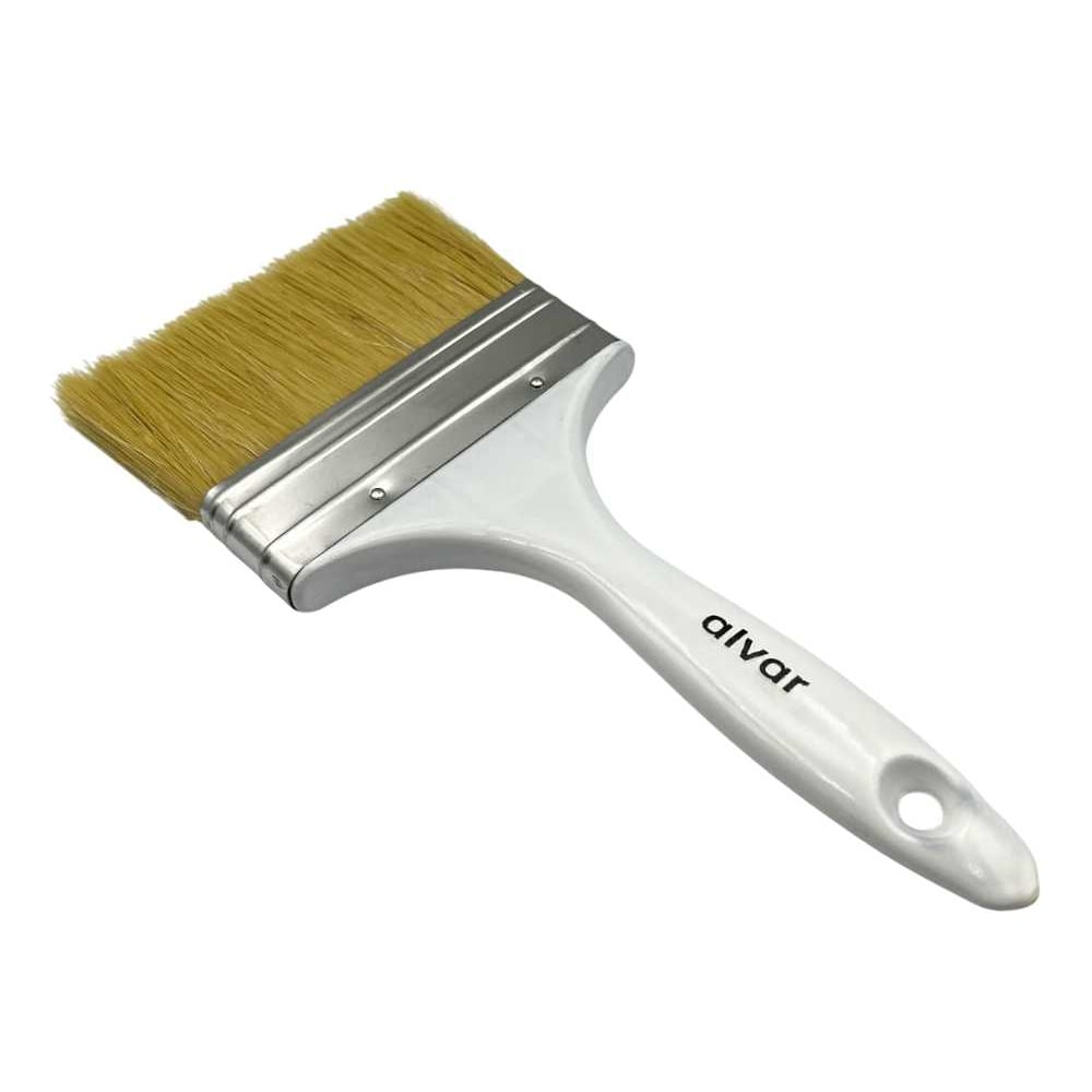 Изображение товара Кисть плоская Alvar 100мм с комб. натуральной щетиной, пластиковая ручка, белая (комплект из 12 штук) AL-BRL100_12