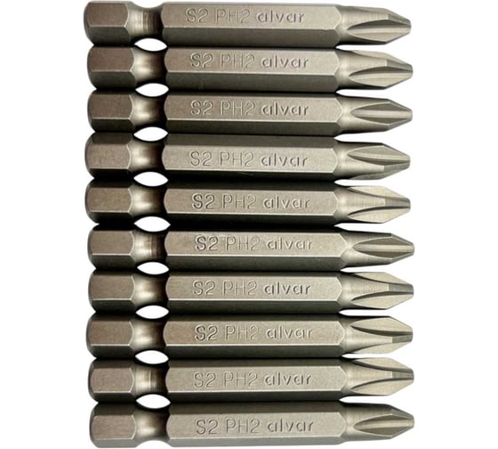 Изображение товара Биты для шуруповерта Alvar PH2, 50мм (10 шт в уп.) AL-BPH50_10