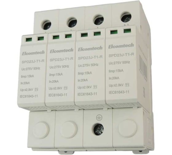Изображение товара Устройство защиты импульсных перенапряжений ELCOMTECH T1 4P 50kA 275V SPD23J-T1-3N15AC275R УТ-00039073