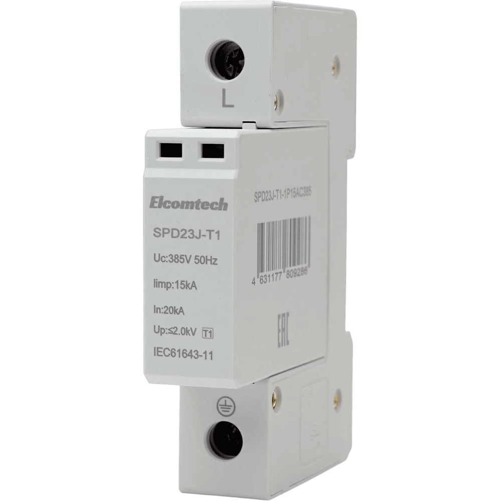 Изображение товара Устройство защиты импульсных перенапряжений ELCOMTECH T1 1P 50kA 385V SPD23J-T1-1P15AC385 УТ-00039058