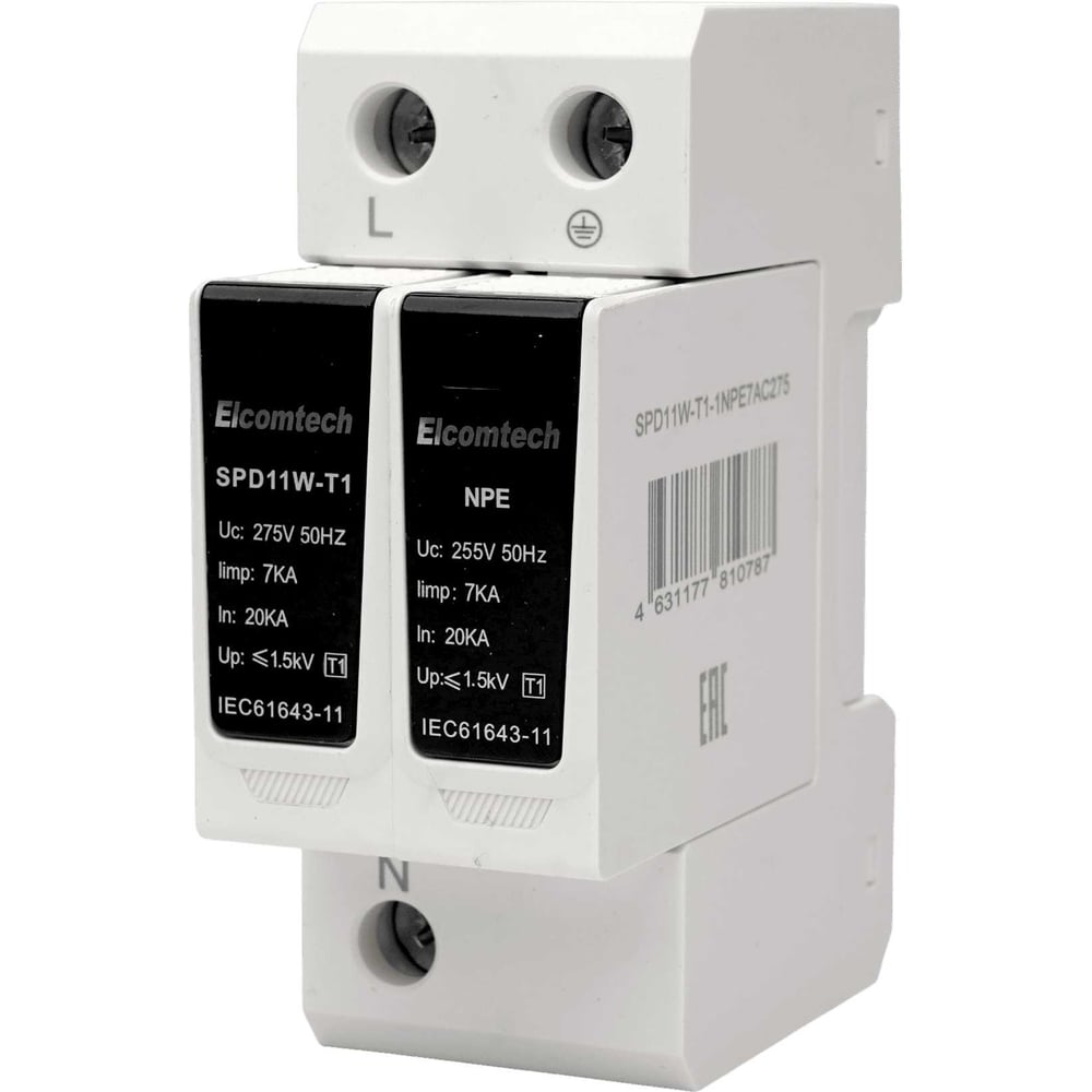 Изображение товара Устройство защиты импульсных перенапряжений ELCOMTECH T1 1+NPE 50kA 275V SPD11W-T1-1NPE7AC275 УТ-00039208