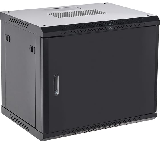 Изображение товара Настенный телекоммуникационный шкаф REXANT 19 12U 600×600мм, дверь металл, с задней стенкой, разборный, черный (RAL 9005) 04-1266-122
