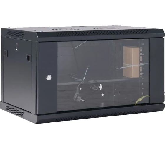Изображение товара Настенный телекоммуникационный шкаф REXANT 19 6U 600x600мм, дверь стекло, с задней стенкой, разборный, черный (RAL 9005) 04-0666-112