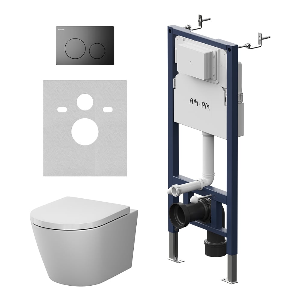 Изображение товара Унитаз инсталляция AM.PM PrimeFit X-Joy Aquaspin с клавишей L, черный матовый