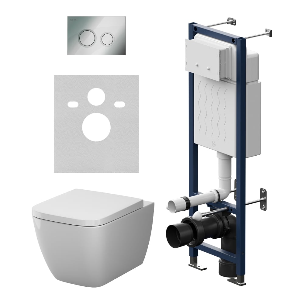 Изображение товара Инсталляция AM.PM ErgoFit с клавишей L хром глянц с подвесным унитазом Gem Aquaspin IS110151.901901