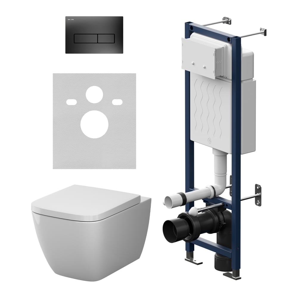 Изображение товара Инсталляция AM.PM ErgoFit с клавишей M черный матовый, с подвесным унитазом Gem Aquaspin IS110338.901901