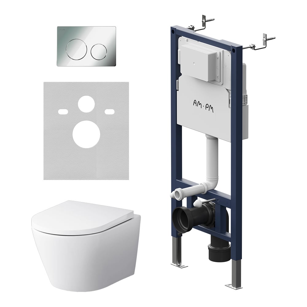 Изображение товара AM. PM PrimeFit X-Joy Aquaspin IS90151. 851900 - подвесной унитаз с клавишей L, белый/хром