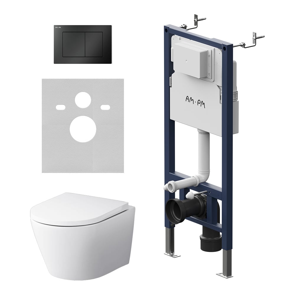 Изображение товара Инсталляция AM.PM PrimeFit с клавишей S черный матовый, с подвесным унитазом X-Joy Aquaspin IS90238.851900