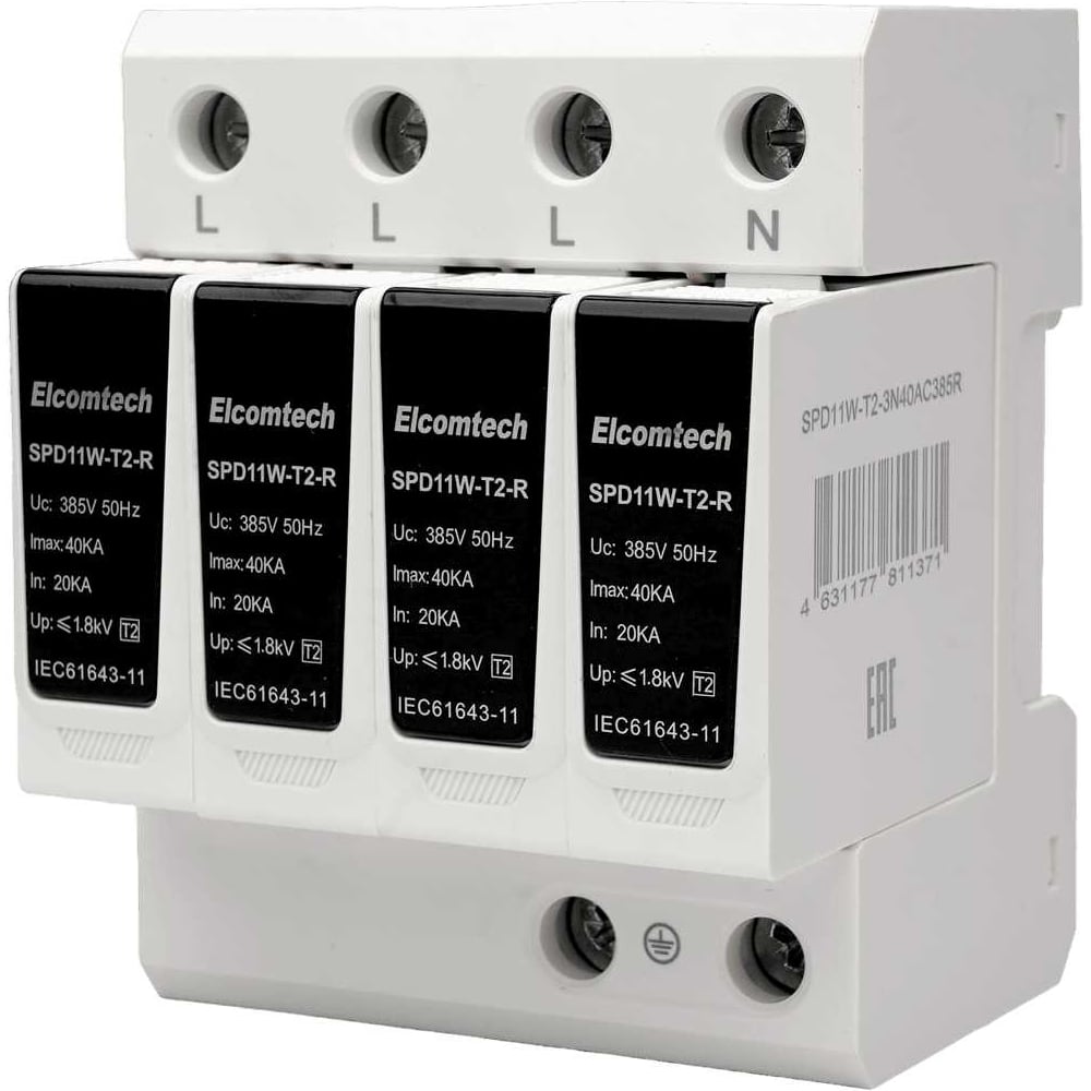 Изображение товара Устройство защиты импульсных перенапряжений ELCOMTECH SPD11W-T2-3N40AC385R 40kA 385В
