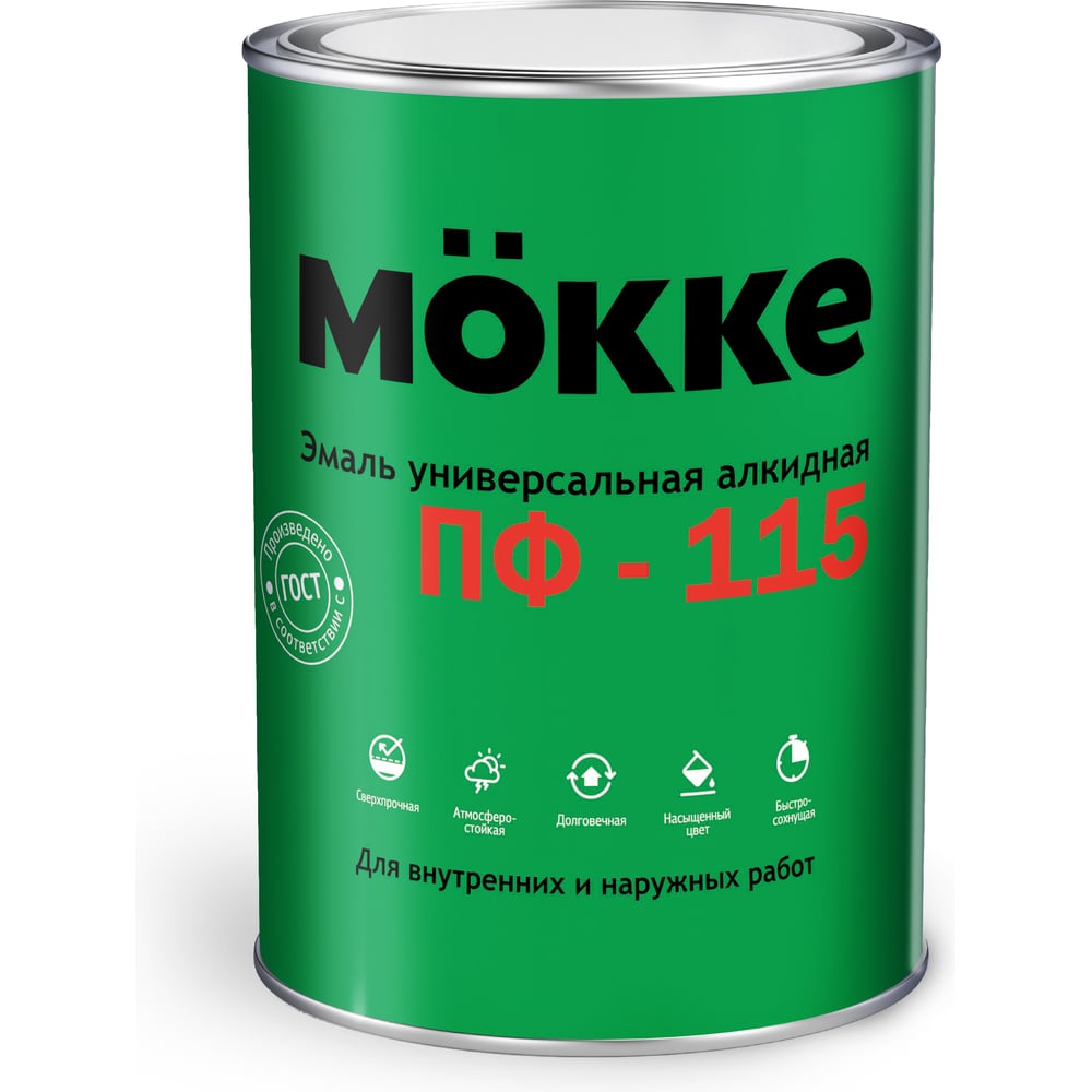Изображение товара Эмаль MÖKKE ПФ-115 Зеленая алкидная эмаль 0,8 кг для работ внутри и снаружи