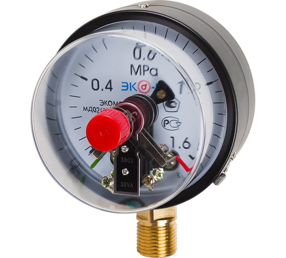 Изображение товара Манометр с электроконтактной приставкой ЭКО-М Экомера -100мм 0..1,6МПа, М20х1,5 Исп V МД02Э-100-М-1,6МПа