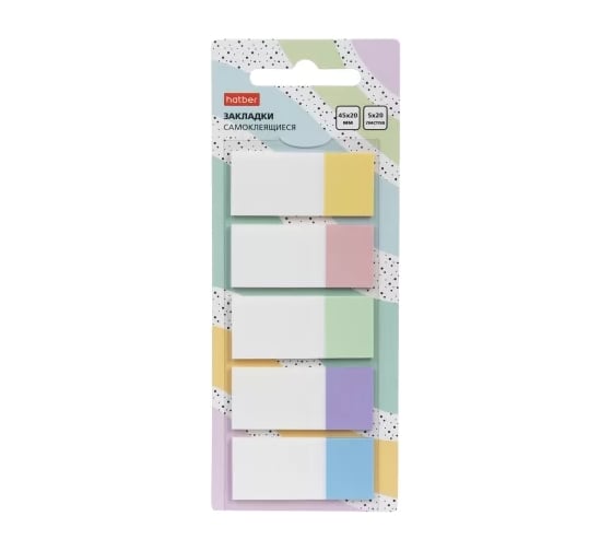 Изображение товара Закладки Hatber NEWtone прямоугольные Самоклеящ. пластик 45х22мм 5 цв. 090305