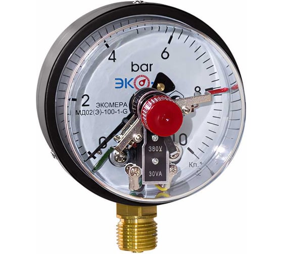 Изображение товара Манометр с электроконтактной приставкой ЭКО-М Экомера -100 мм, 0..1МПа, резьба М20х1,5 V МД02Э-100-М-1Мпа