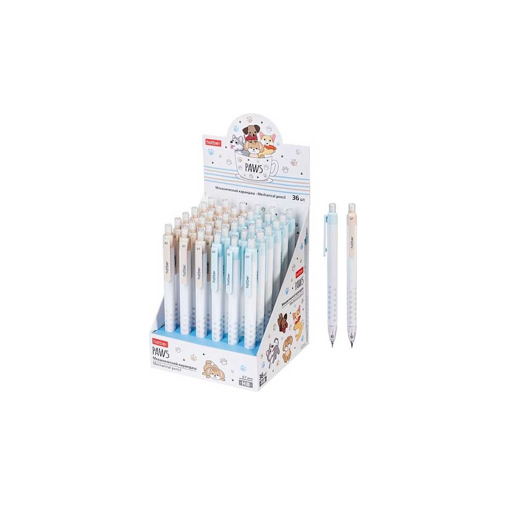 Изображение товара Карандаш механический Hatber 0,7мм-Paws/Лапки- с ластиком Ассорти 36ш 083712