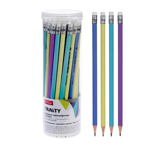 Изображение товара Карандаш чернографитный Hatber  TRINITY трехгран.корпус пластиков 089582