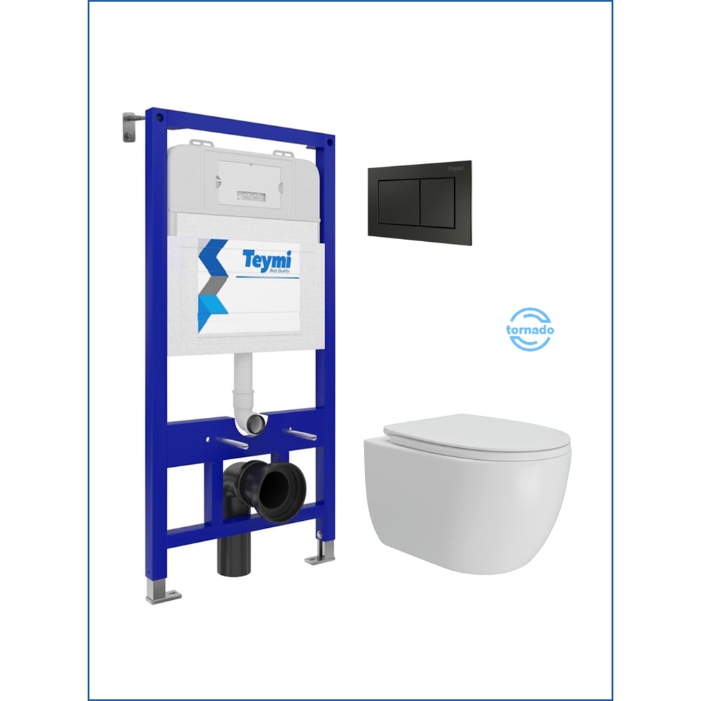 Изображение товара Унитаз подвесной Lori Vortex 5 в 1 Teymi (белый) безободковый, с кнопкой черной