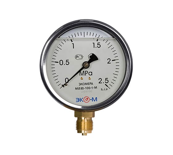 Изображение товара Виброустойчивый манометр ЭКО-М Экомера 100 мм 0..2.5 МПа, резьба G1\2 IP65, наполнение глицерин МД93-100-М-2,5МПа