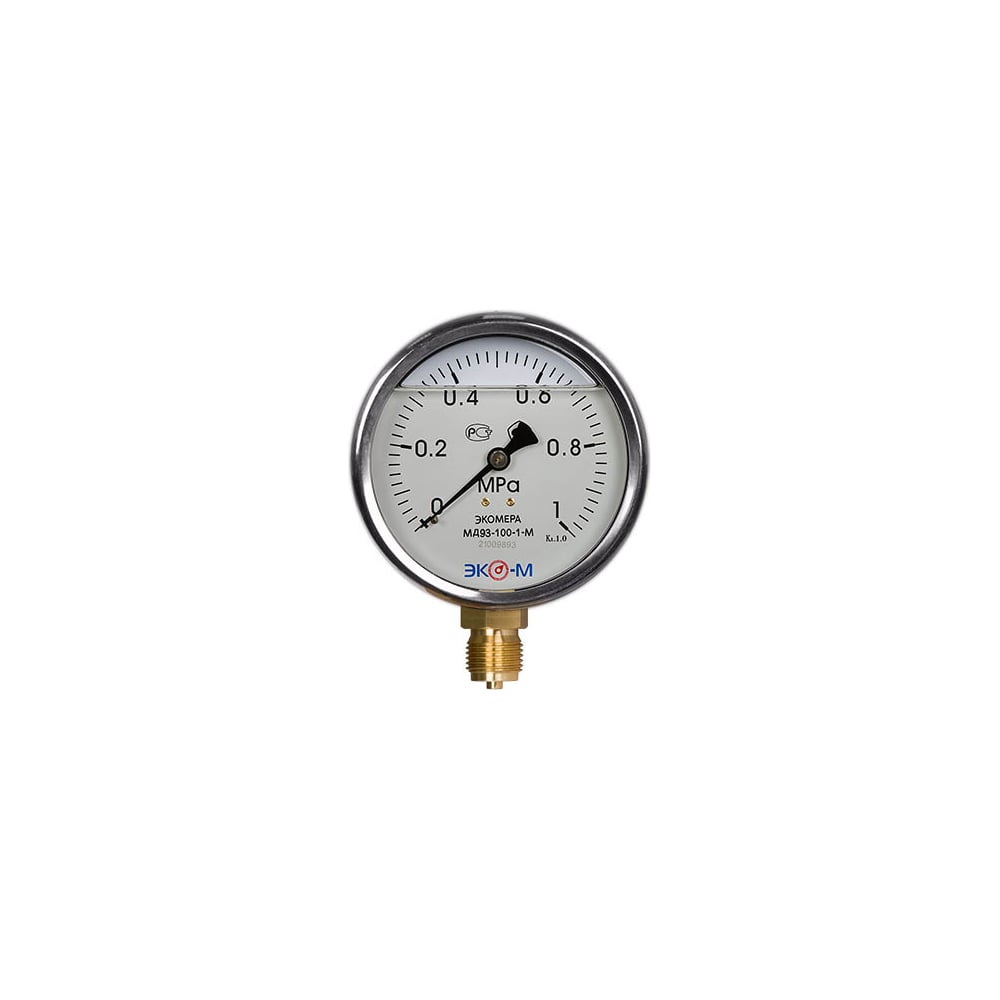 Изображение товара Виброустойчивый манометр ЭКО-М Экомера 100 мм, 0..0.6 МПа, резьба G1\2 IP65, наполнение глицерин МД93-100-М-0,6МПа