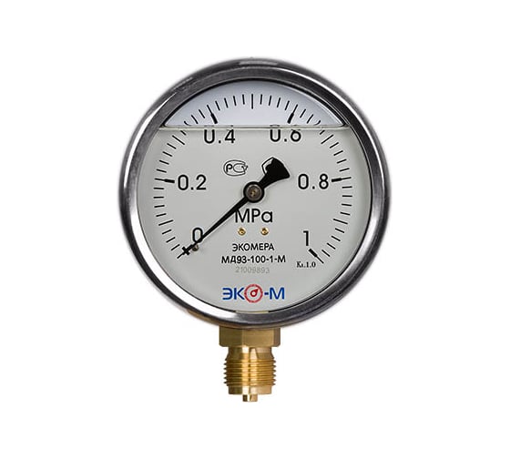Изображение товара Виброустойчивый манометр ЭКО-М Экомера 100 мм, 0..0.6 МПа, резьба G1\2 IP65, наполнение глицерин МД93-100-М-0,6МПа