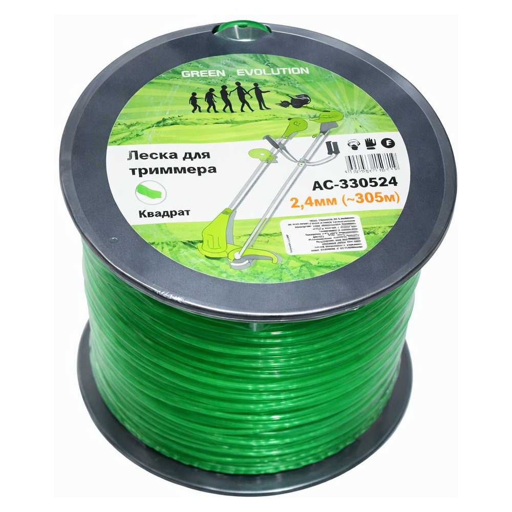Изображение товара Леска для триммера GREEN REVOLUTION 2.4 мм квадрат (в бобине 305м +/-5%) (100% нейлон) ЛС-330524