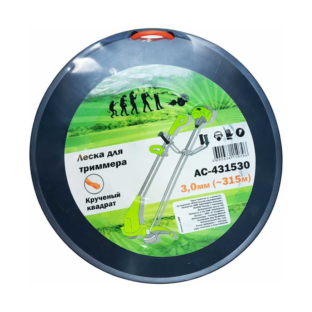 Изображение товара Леска для триммера GREEN REVOLUTION 3.0 мм крученый квадрат (в бобине 315м +/-5%) (100% нейлон) ЛС-431530