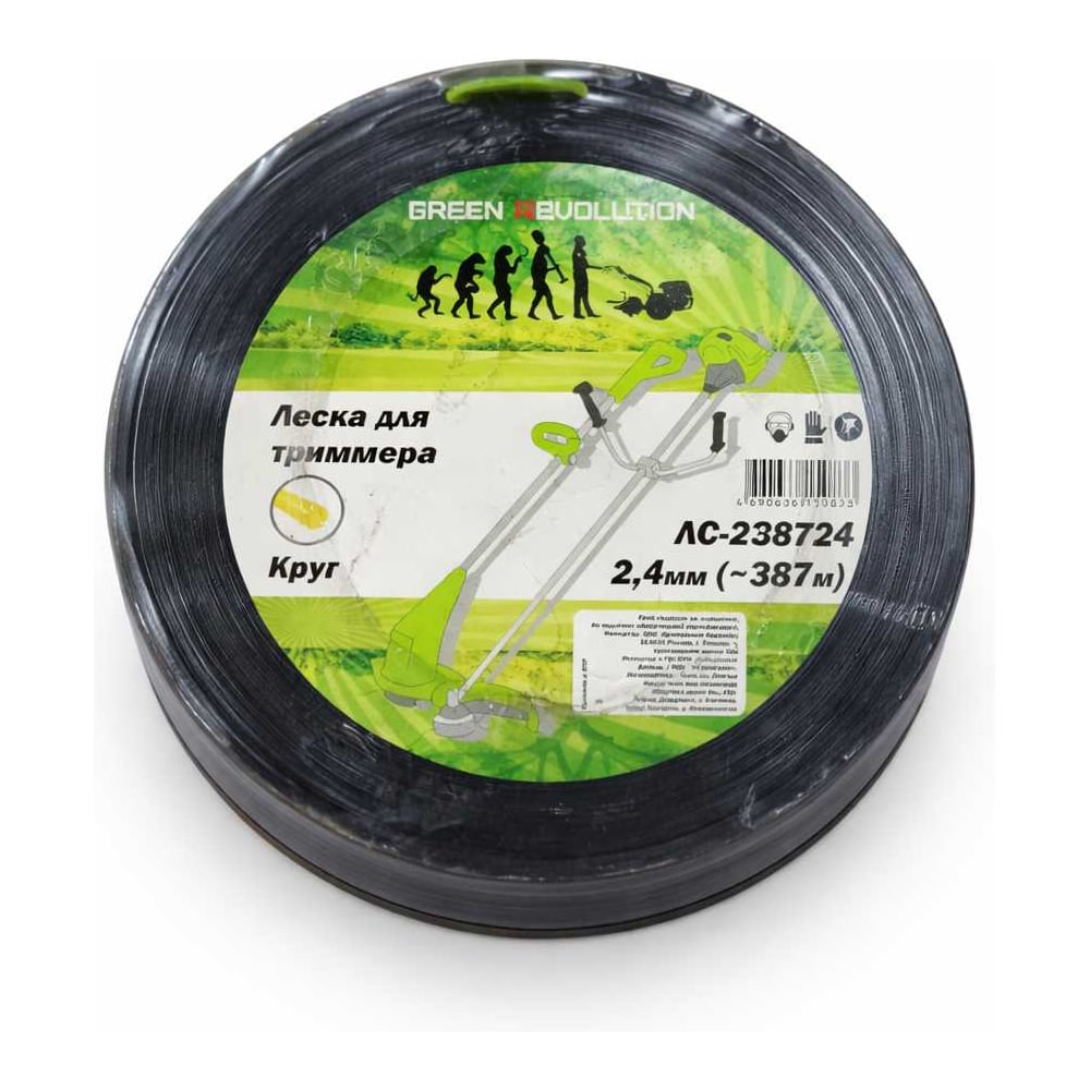Изображение товара Леска для триммера GREEN REVOLUTION 2.4 мм круг (в бобине 387м +/-5%) (100% нейлон) ЛС-238724