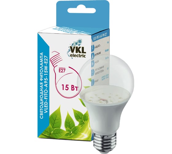 Изображение товара Светодиодная лампа VKL electric VLED-FITO-A95-15W-E27 220V пластик1155779