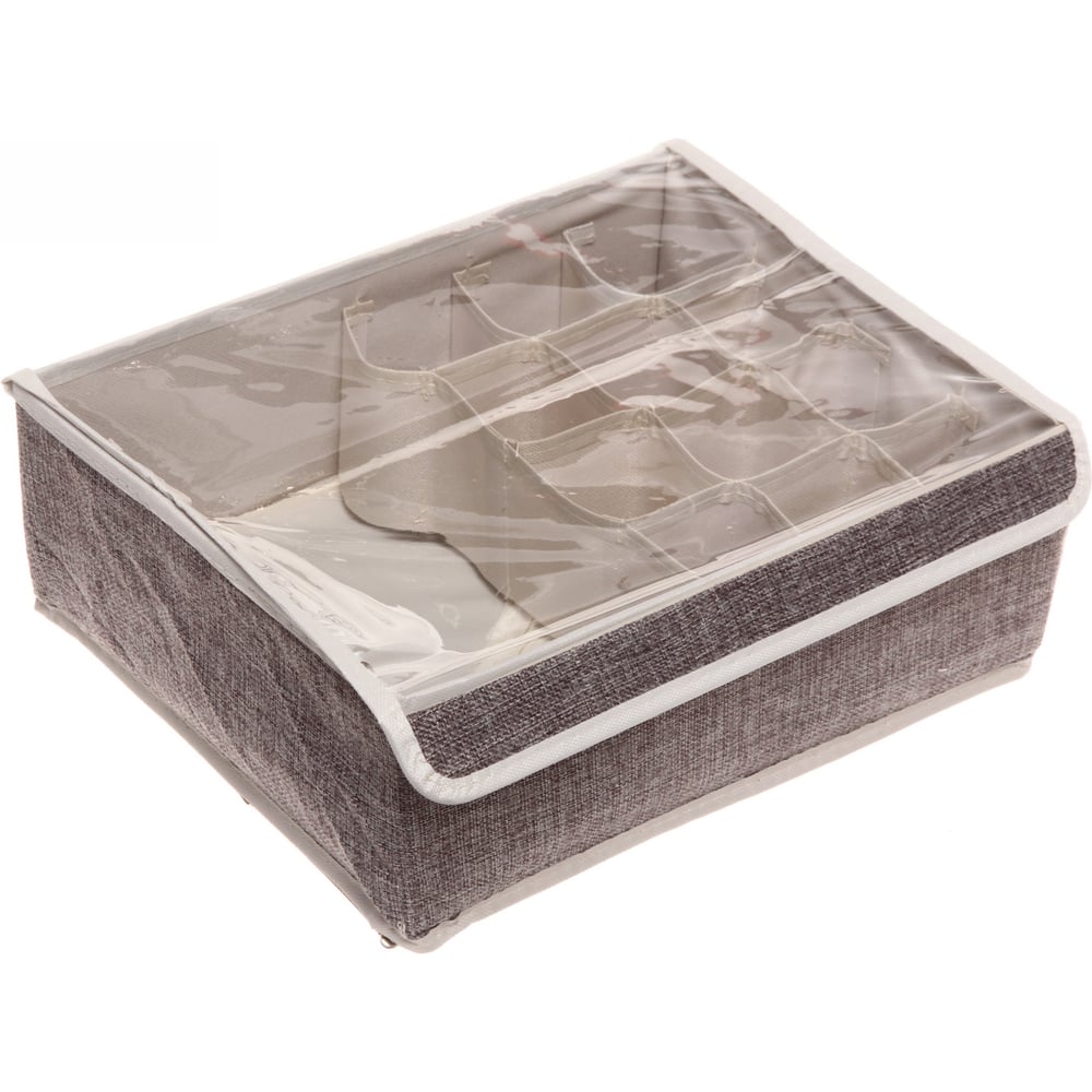 Изображение товара Кофр - органайзер для хранения вещей с прозрачной крышкой Селфи УЮТДОМА, цвет серый, 13 отделений, 32*24*12см 834-302