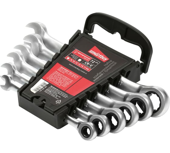 Изображение товара Набор комбинированных ключей Smartbuy 6 предметов, с фиксированной трещоткой 72 зуба, 8-10-12-13-14-17 мм SBT-WS-6P1