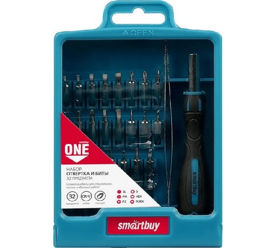 Изображение товара Отвертка с набором бит Smartbuy 32 предмета, отвертка, 30 бит, пинцет, CR-V SBT-SCBS-32P1