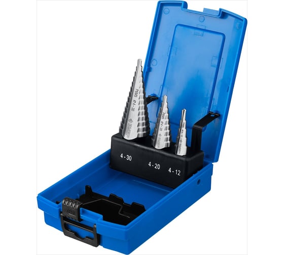 Изображение товара Набор ступенчатых сверл (Р6М5; 3 шт.) по металлу Зубр 29670-4-30-H3_z01