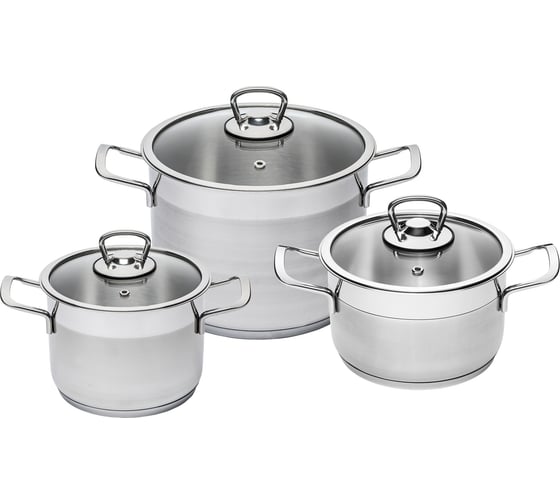Изображение товара Набор КАТЮША София нержавеющая сталь, 6 предметов кастрюли 1.4, 2.1, 3.2 л, стеклянная крышка 9901-901-0