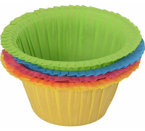 Изображение товара Бумажная форма для выпечки МУЛЬТИДОМ Мини-маффин набор 25 шт диаметр 6 см, высота 3 см 5 цветов МТ8-97