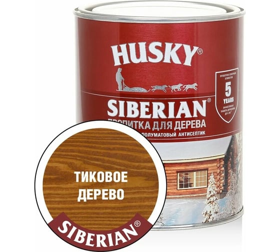 Изображение товара Декоративная пропитка-антисептик для дерева HUSKY SIBERIAN полуматовая тиковое дерево 0,9 л 28837