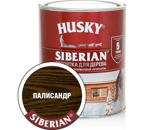 Изображение товара Декоративная пропитка-антисептик HUSKY SIBERIAN для дерева полуматовая палисандр 0,9 л 28831