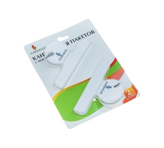 Изображение товара Набор клипс для пакетов EUROHOUSE с мини-ножом 2 шт, 7х12 см, пластик, нержавеющая сталь 8615