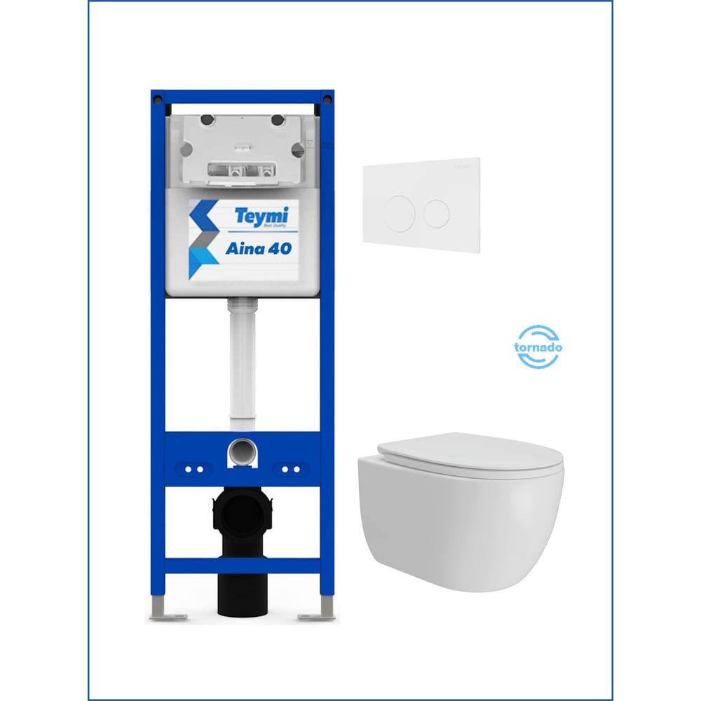 Изображение товара Инсталляция с унитазом Teymi комплект 5 в 1 унитаз подвесной безободковый Lori Vortex кнопка белая F16921 F16921 ЦБ-00303932