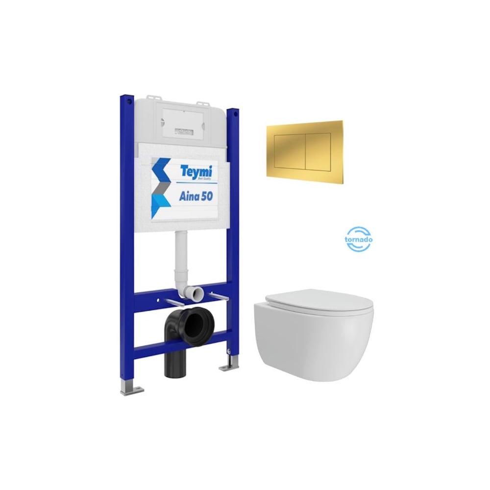 Изображение товара Унитаз Lori Vortex 5 в 1 - безободковый, белый санфарфор, золото кнопки