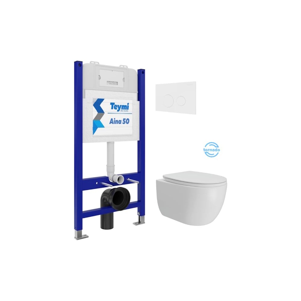 Изображение товара Инсталляция с унитазом Teymi комплект 5 в 1 унитаз подвесной безободковый Lori Vortex кнопка белая F15817 F15817 ЦБ-00303959