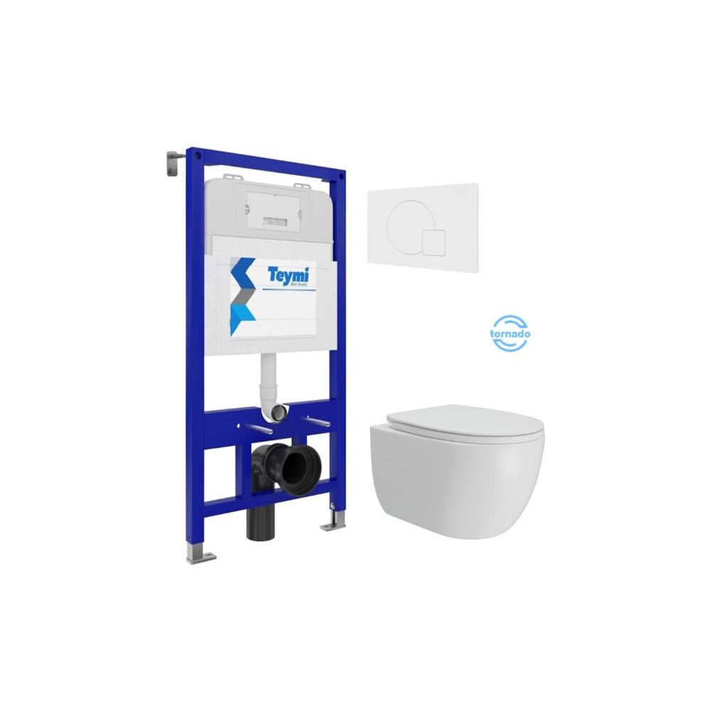 Изображение товара Инсталляция с унитазом Teymi комплект 5 в 1 унитаз подвесной безободковый Lori Vortex кнопка белая F15808 F15808 ЦБ-00303970