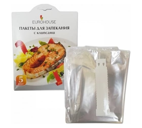 Изображение товара Пакеты для запекания EUROHOUSE 5 шт, 30х40 см, с завязками, ПЭТ пленка 5743
