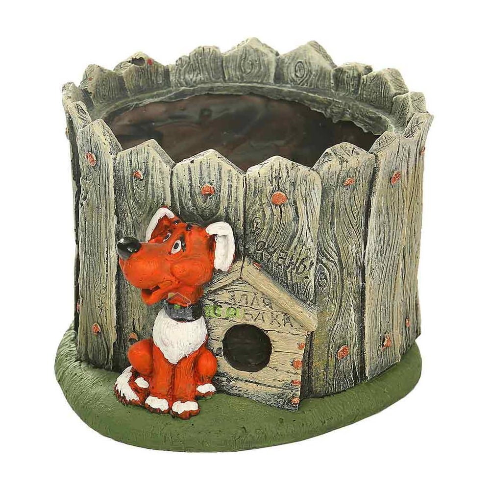 Изображение товара Садовая фигура ФлораПласт Зоокашпо Сторожевой пес d-14см, 20*18*13 см 074639