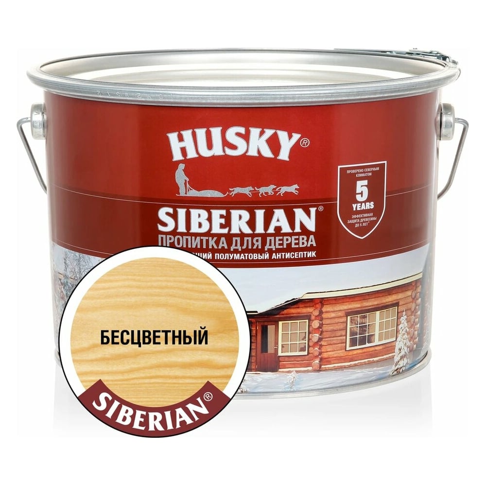 Изображение товара Декоративная пропитка-антисептик для дерева HUSKY SIBERIAN полуматовая бесцветная 9 л